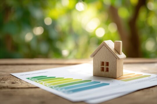 Wooden house model on energy efficiency report