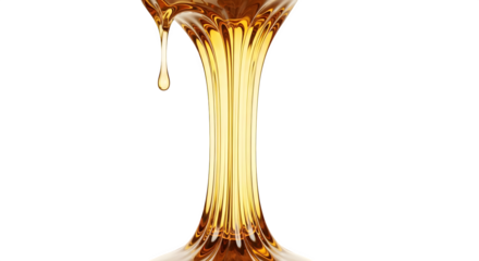 A close up shot of golden liquid dripping down against a dark black background   ai generative, transparent background, white background.