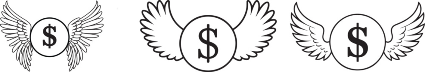 Dollar Sign with Wings  Flying Money Icon  Transparent PNG and Vector Illustration