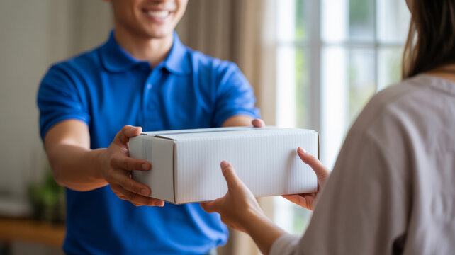 Delivery courier logistics ecommerce shipping. Delivery courier logistics shipping ecommerce parcel box service happy customer receiving package