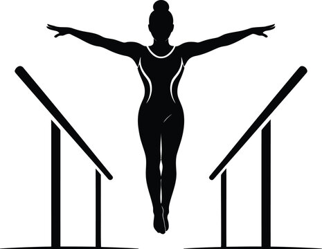 Gymnast performing on parallel bars in silhouette