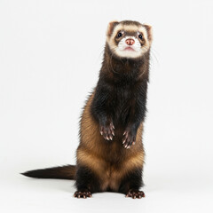 Curious Ferret Standing Upright on White Background in High Detail, 8k Resolution.
