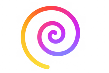 Vibrant spiral swirling yellow, orange, pink, purple hues merging into dynamic vortex pattern against transparent background
