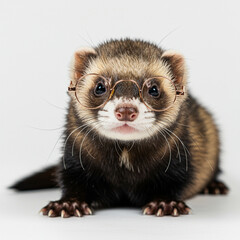 Intelligent Ferret Posing with Glasses, Isolated on White Background in 8k.