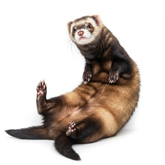 Relaxed Ferret Lounging on White Background: A Portrait of Serene Contentment.
