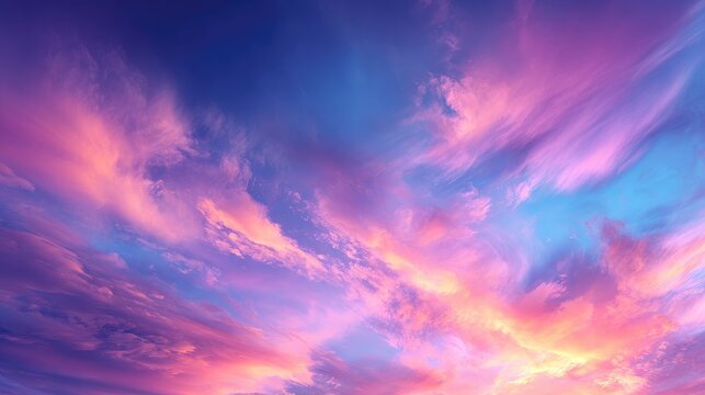 Vibrant cloudscapes paint a pastel sunset sky.