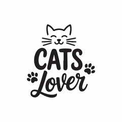 Black and white cats lover text with paw prints vector