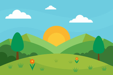 Fototapeta premium Meadow Peace and Morning Vector Illustration