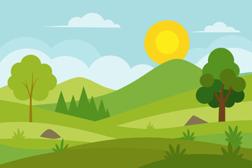 Meadow Peace and Morning Vector Illustration