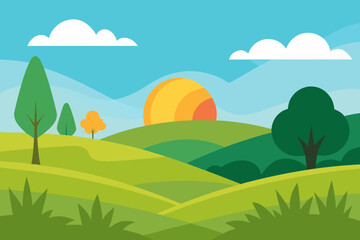 Obraz premium Meadow Peace and Morning Vector Illustration