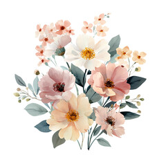 Pastel floral bouquet, muted colors, detailed blooms