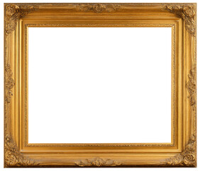 Ornate Gold Picture Frame with Detailed Carvings on Transparent Background