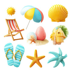 Colorful beach vacation icons