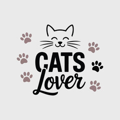 Cute cat face with paws and text Cats Lover cat lover
