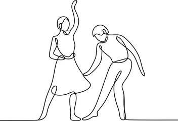 Elegant continuous line drawing of two dancers in motion