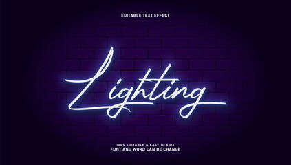Neon text effect, elegant and editable blue lighting text style