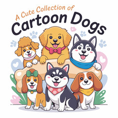 Fototapeta premium Cute Cartoon Dog Collection in Kawaii Pastel Vector Style