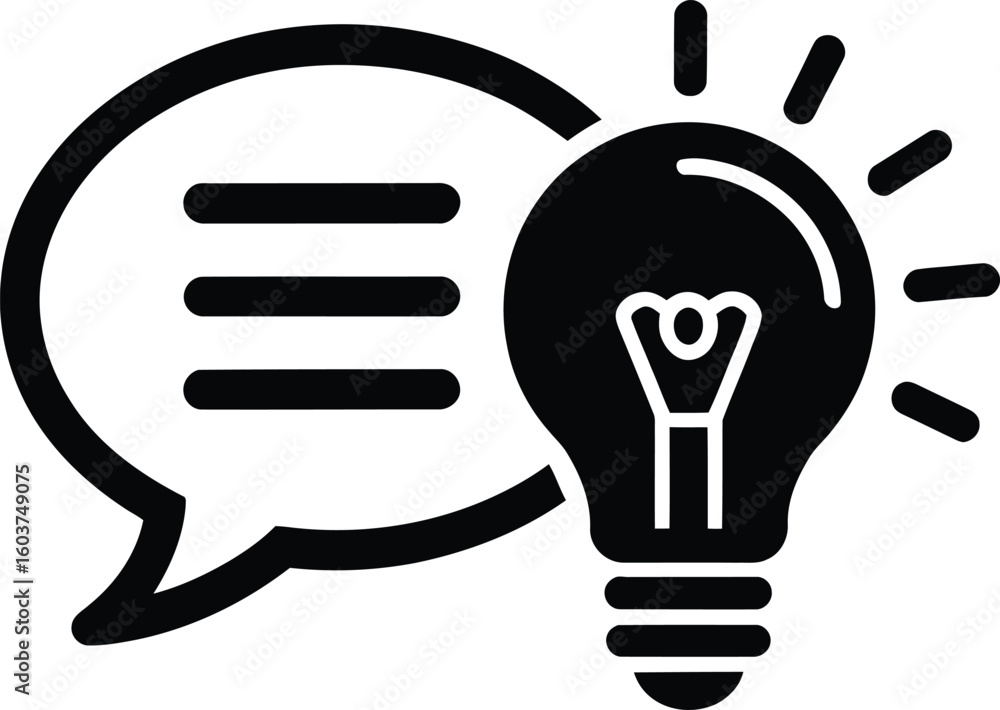 Poster speech bubble with light bulb symbolizing communication and new ideas
