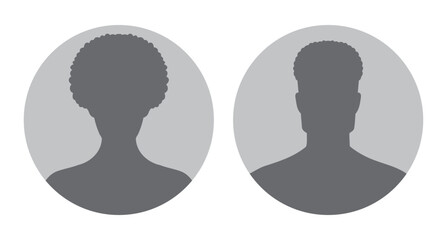 woman and man silhouette avatars or profile gray icon. male and female portraits, anonymous people icons different styles, oval, square, circle shape