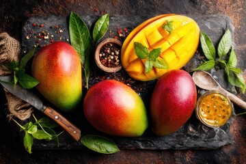 Fresh Mangoes on Slate