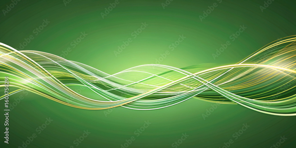 Poster swirling green waves of light create a dynamic abstract background for design applications and visua