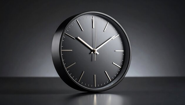 A sleek black clock on a dark background