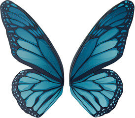 Stylized Blue Butterfly Wings Illustration on Transparent Background illustration