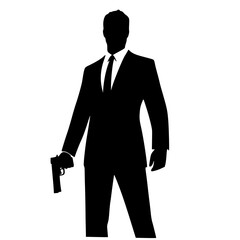 Shadow Agent in Action, Silhouette of a suited figure holding a gun in confidence.