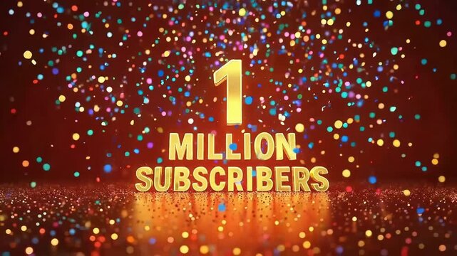  Golden 1 MILLION SUBSCRIBERS glowing with confetti rain, symbolizing major achievement &mdash; ideal for intros, creator events, and influencer reels.