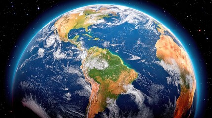 Fototapeta premium Vibrant view of Earth from space, showcasing land and oceans.