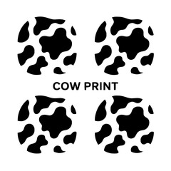 Cow Print Design: Four Circular Black and White Illustrations of Classic Cowhide Pattern