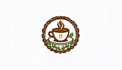Coffee cup logo with steam and leaves, representing a cozy caf? atmosphere