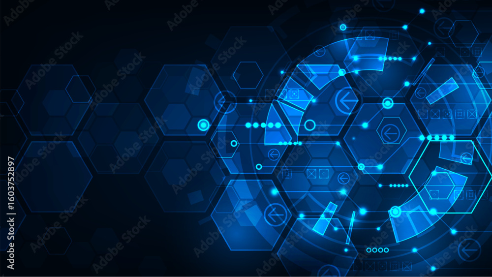 Poster abstract futurisit circuit board hi tech technology dark blue line electronic with hexagon pattern