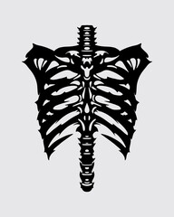 Ribs chest anatomy tribal ink skeleton clip art illustration vector t shirt, sticker, tattoo, poster design editable