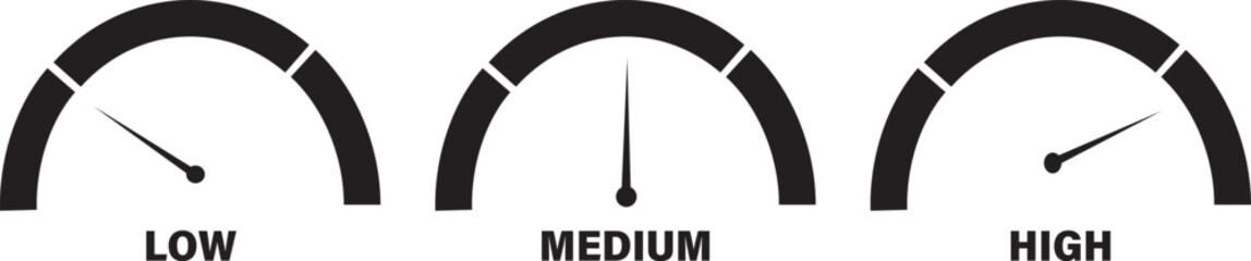speedometer color vector icon set, Various Colored Gauge Icons, Speed indicator symbol, Colorful Speedometer Gauge Icons, Medium or High illustration,
