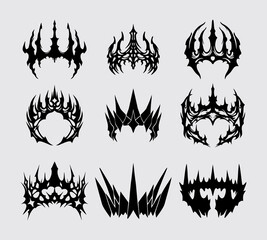 Crown king and queen pince royal kingdom clip art collection set vector logo element sticker, silhouette isolated editable