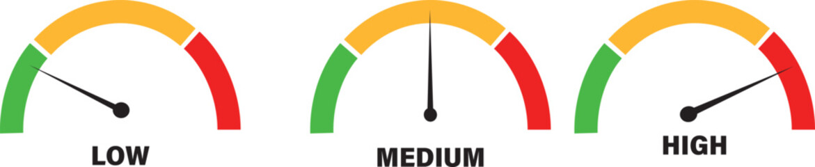 speedometer color vector icon set, Various Colored Gauge Icons, Speed indicator symbol, Colorful Speedometer Gauge Icons, Medium or High illustration,

