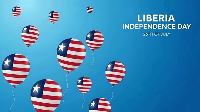 Liberia Independence Day Celebration with Floating Balloons, National Flag Colors, and a Blue Background, 26th of July