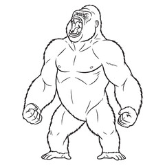 Menacing Gorilla Body Anatomy Sketch - Angry Gorilla vector - Angry Gorilla Line art - Angry Gorilla Drawing - Vector Lineart of Angry Gorilla - angry gorilla icon - outline of angry gorilla

