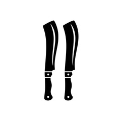 Naklejka premium Pair of Machetes: A bold black and white vector illustration showcases two sharp machetes, symbolizing strength, utility, and a touch of danger.