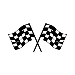 Checkered Finish Line Flags: A bold line art illustration of two crossed checkered flags, symbolizing victory, competition, and racing achievement.