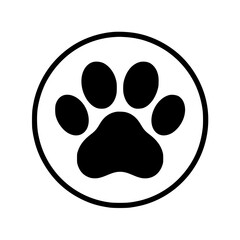 Fototapeta premium Paw Print in Circle: A simple, bold black and white vector illustration of a paw print encircled, ideal for pet-related designs.