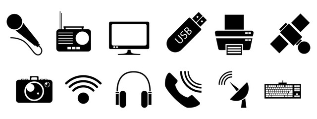 Business, data analysis and technology icon set. Information technology solid icons. IT network, data, internet, website Vector Illustration. editable stroke.