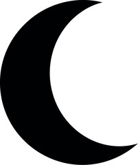 A simple graphic of a black crescent moon shape against a plain white background illustration art