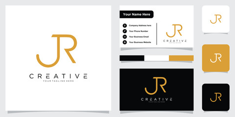Initial JR or RJ letter logo design vector with business card design
