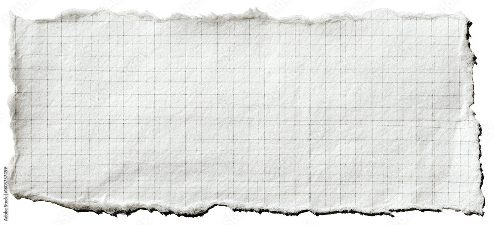 Poster torn piece of grid paper texture on transparent background