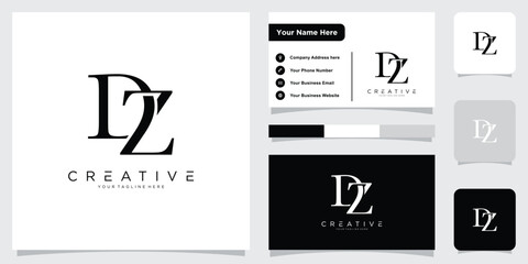 Initial DZ or ZD letter logo design vector with business card design