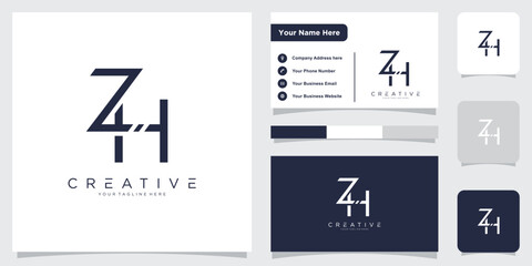 Initial ZH or HZ letter logo design vector with business card design