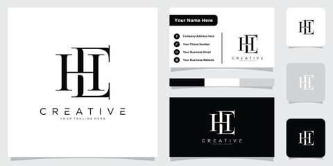 Initial HE or EH letter logo design vector with business card design