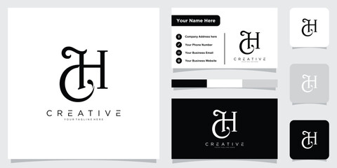Initial CH or HC letter logo design vector with business card design template
